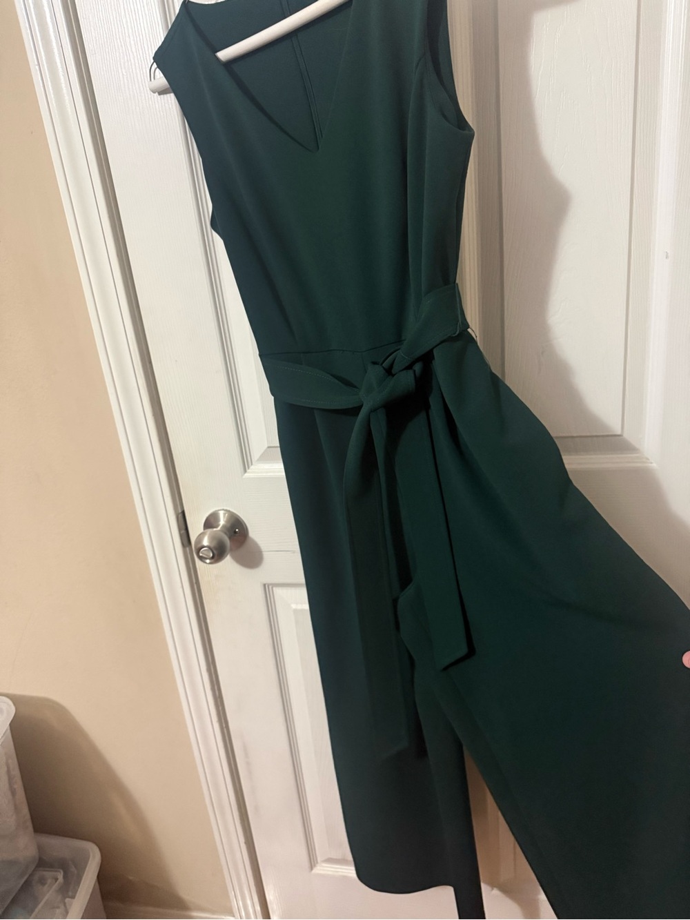 Calvin Klein Deep Green Sleeveless Jumpsuit with Tie Waist